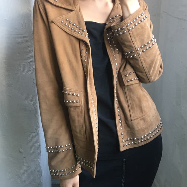 All Saints 올세인츠 브라운컬러 스터드 스웨이드 자켓