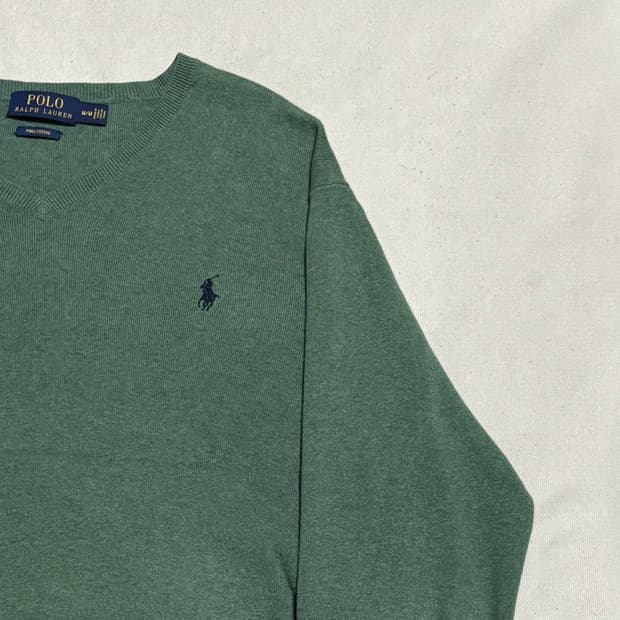 M 폴로랄프로렌 네이비 포니 그린 브이넥 코튼 니트