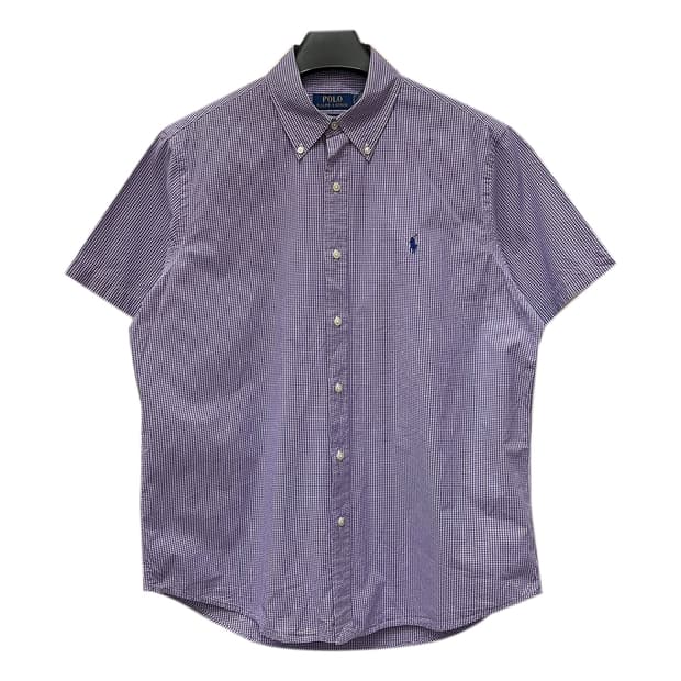 폴로 랄프로렌 클래식핏 퍼플 깅엄체크 반팔 셔츠 L