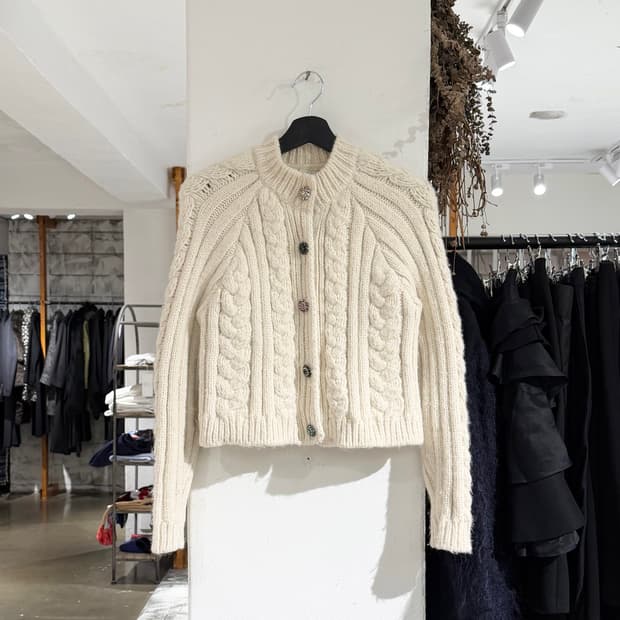 가니 아이보리 fw19 다이아몬드 울 블렌드 케이블 니트 가디건