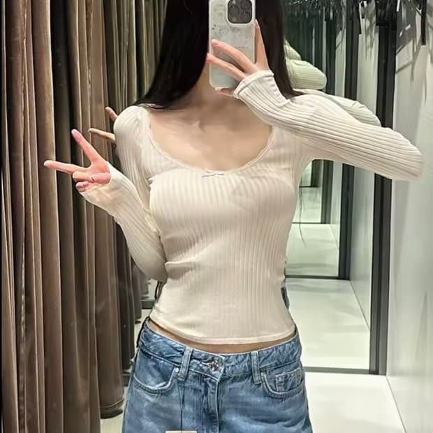 ZARA 자라 레이스 리본 심리스 티셔츠, 자라 레이스 티셔츠 아이보리