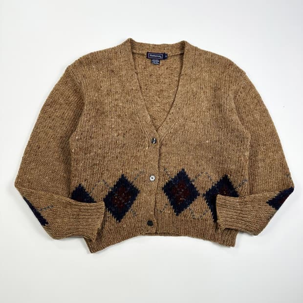 VTG 빈티지 아가일 울 니트 가디건 브라운 여성S