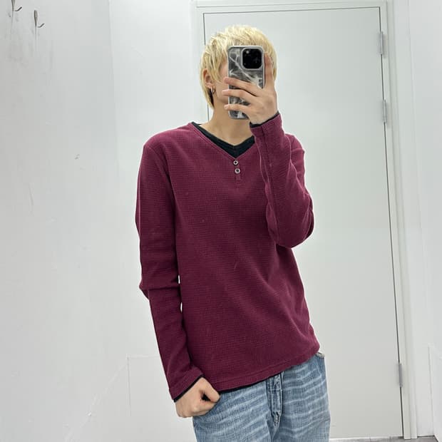JPN fake layered knit sleeve top