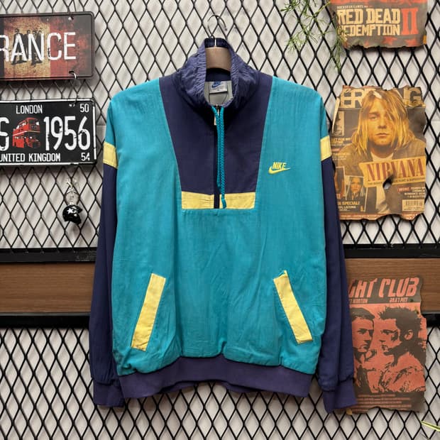 80-90s 나이키 올드스쿨 블루택 컬러블록 하프집업 아노락