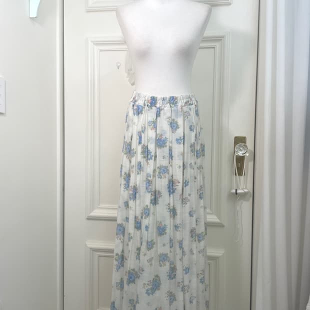 blue flower summer long banding skirt