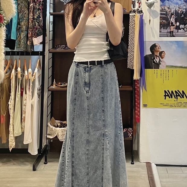 빈티지 데님 맥시 롱스커트