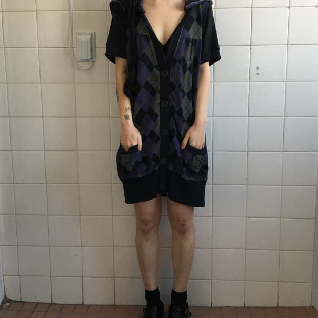 Argyle pattern hood cardigan