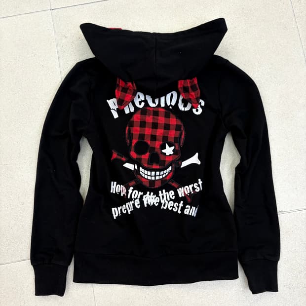 고양이귀 레드체크 스컬 후집