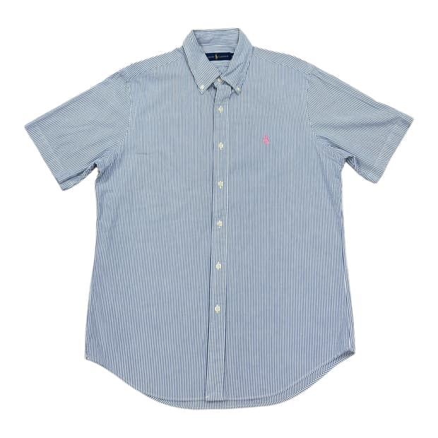 폴로 랄프로렌 시어서커 핑크포니 스트라이프 반팔셔츠 남방 M