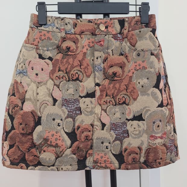 오디너리 홀리데이 테디베어 패턴 자카드 미니스커트 S사이즈