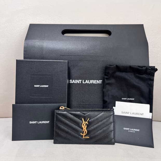 [S급/정품] 생로랑 지퍼 카드 지갑 홀더 케이스 블랙 금장