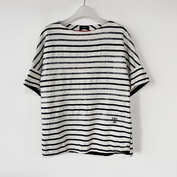 타임 TIME 시퀸 스트라이프 티셔츠