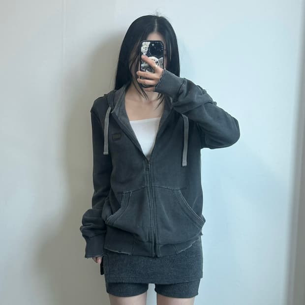 돌체앤가바나 메탈로고 차콜 후드집업