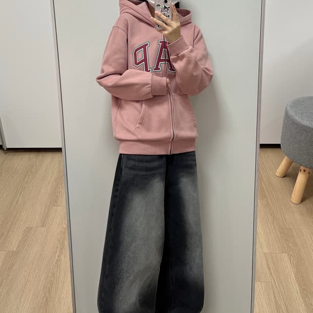 갭 핑크 자수로고 인디핑크 후드집업