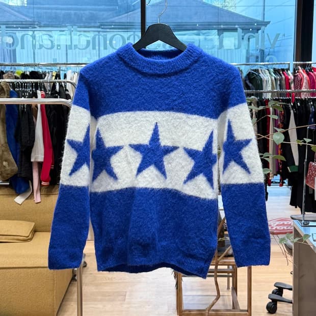 산드로 블루 스텔라 크루 인타르시아 니트 