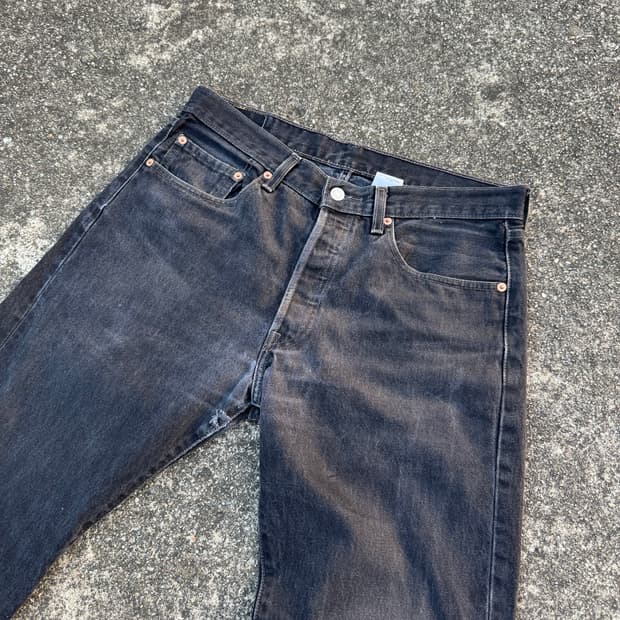 00S 빈티지 리바이스 501 흑청 워싱진 34