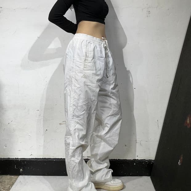 아디다스 화이트 와이드 트랙 팬츠 댄스 추리닝 바지 L