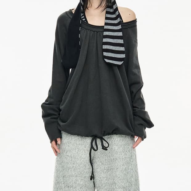 세릭 Round Hem String Top 차콜