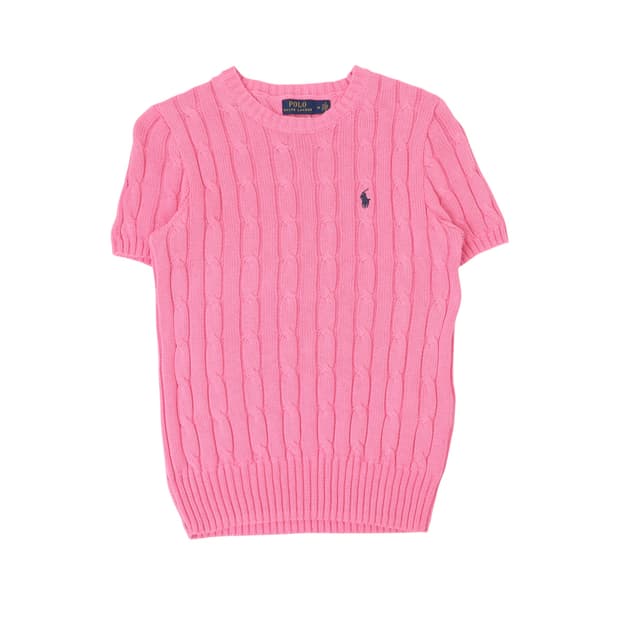 폴로 랄프로렌 핑크 케이블 반팔 니트