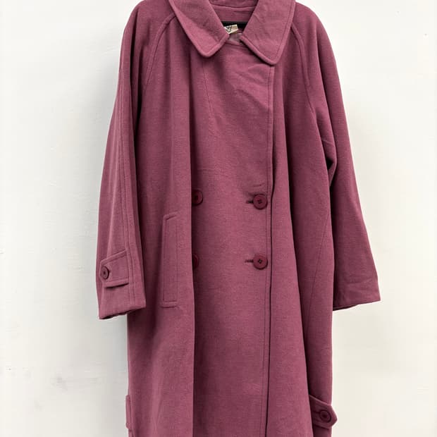 빈티지 울 95% 핑크 더블 코트 롱 코트