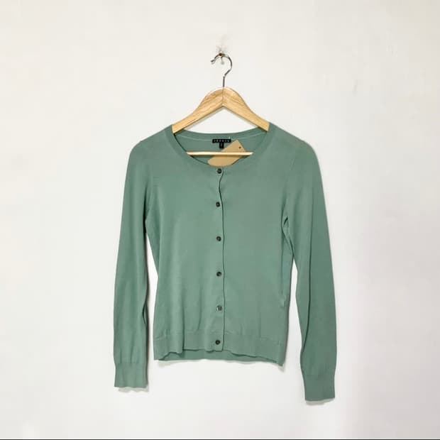 띠어리 빈티지 민트 가디건 여성 니트 100% 코튼 면 S