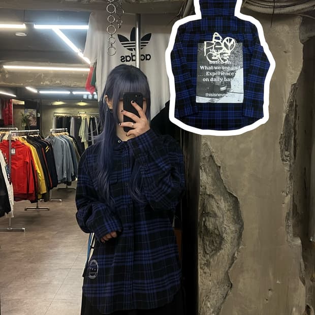 디스이즈네버댓 체크 후드 셔츠 네이비 L #csz2283 