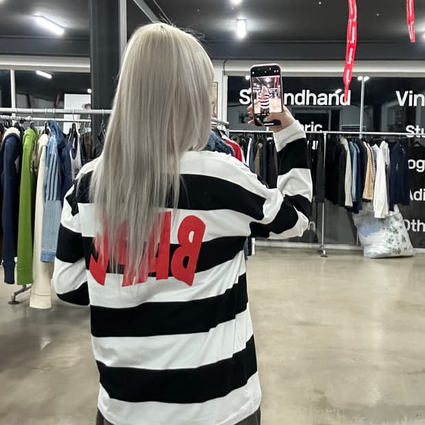 베이프 스트라이프 긴팔 티셔츠