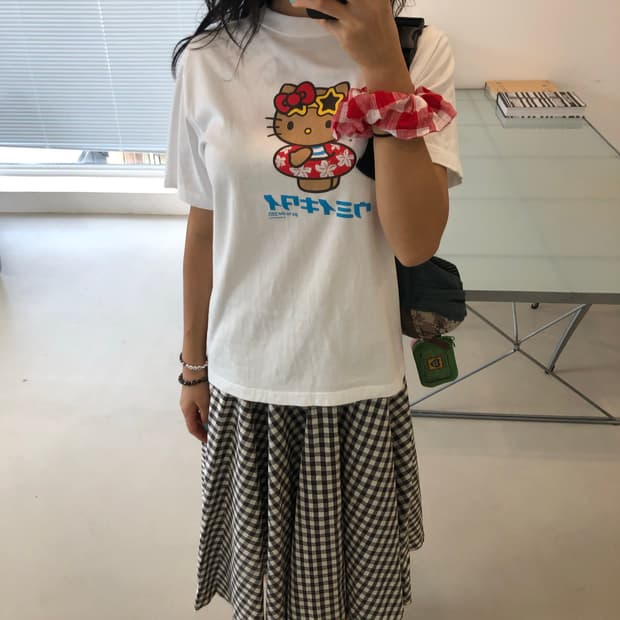 요시이나바 모리걸 체크 플레어스커트 브라운