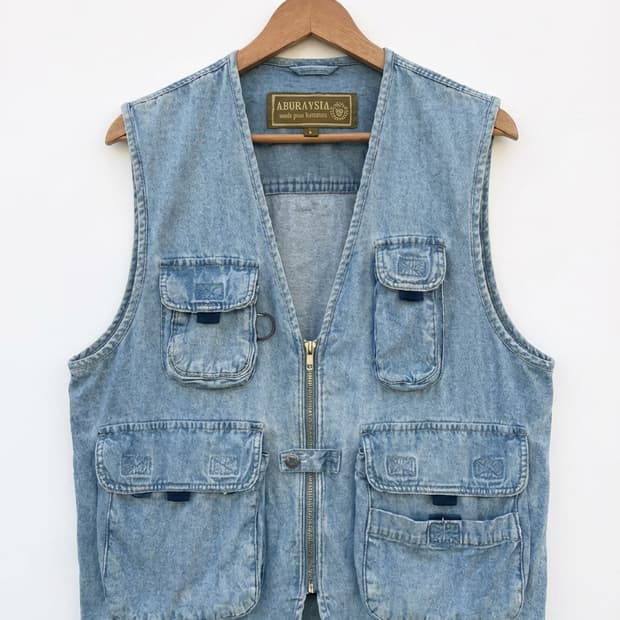 🔥 희귀 빈티지 일본 ABURAYSIA 낚시 데님 조끼 (1990년대)
