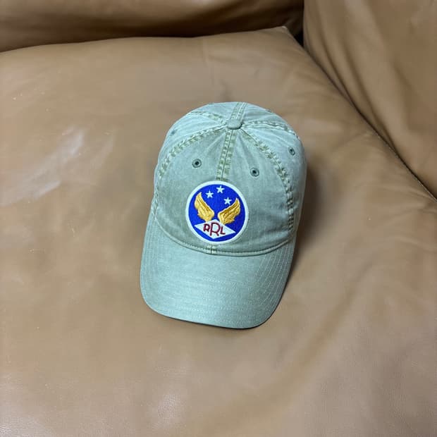 RRL 더블알엘 랄프로렌 폴로 윙로고 6패널 볼캡 모자 워시드 카키