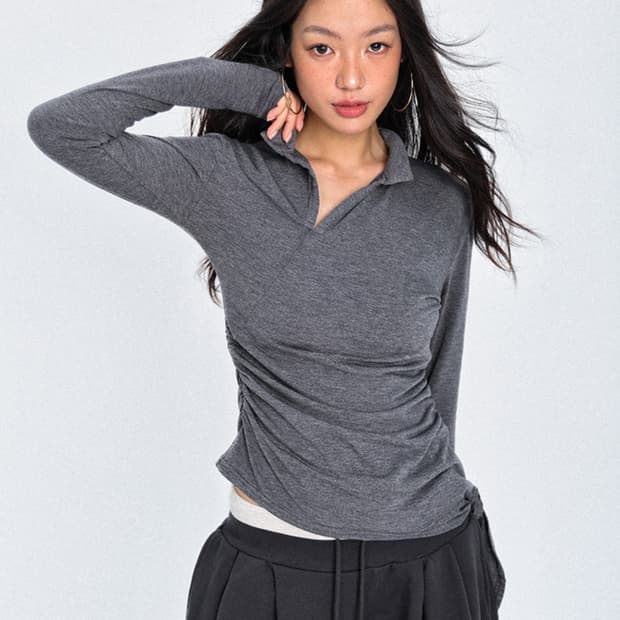 오운서 One Draped Shirring Long Sleeve_Gray