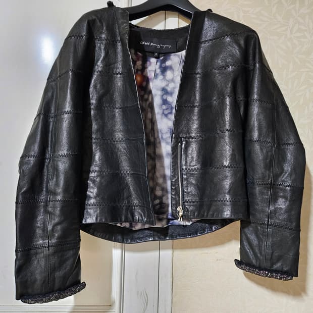 오브제 히든비즈 트리밍 레더자켓