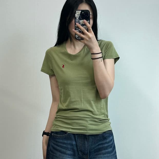 폴로 랄프로렌 자수로고 카키 반팔 티셔츠 