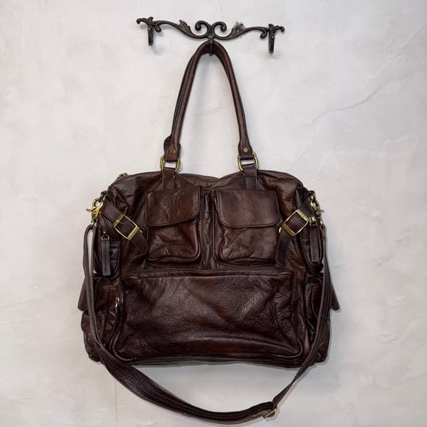 Dark brown multi pocket leather 투웨이백