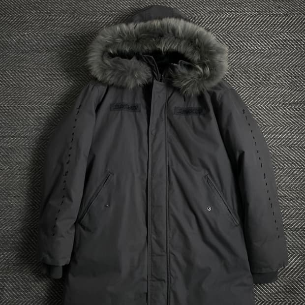 NBA 디테일 로고 그레이 라쿤 퍼 롱 야상 점퍼o 4349