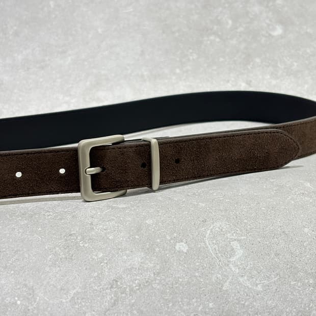 Oribell 새틴 실버 버클 이탈리아 스웨이드 소가죽 베이직 벨트