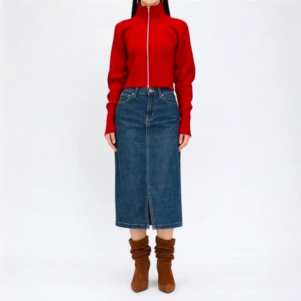 새상품) 와이씨에이치(YCH) 하이넥 투웨이 디테일 집업 니트