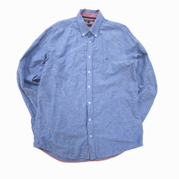 [L] 타미힐피거 라이트 블루 코튼 린넨 버튼다운 셔츠