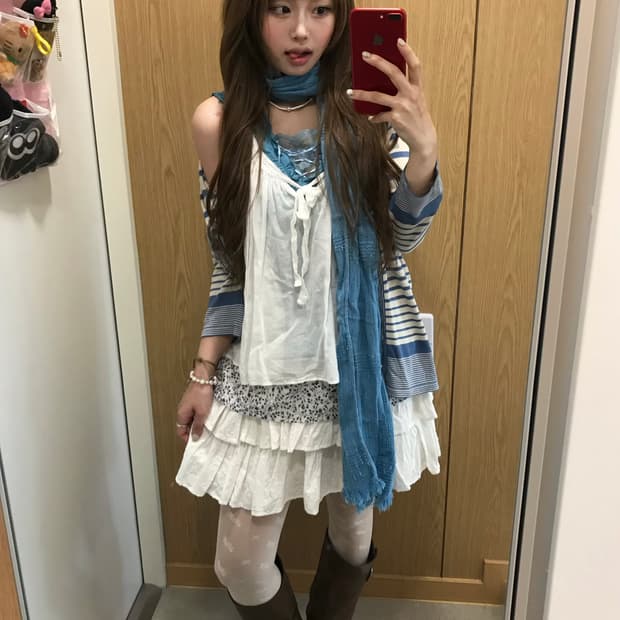 블루 화이트 페어리 소다맛 청량 모리걸 코디세트