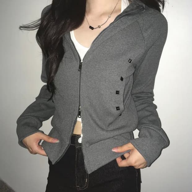 스터드 투웨이 후드집업