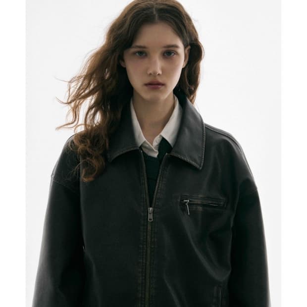 레더리 (Leathery) 워시드 레더 오버핏 블루종 자켓 [WASHED