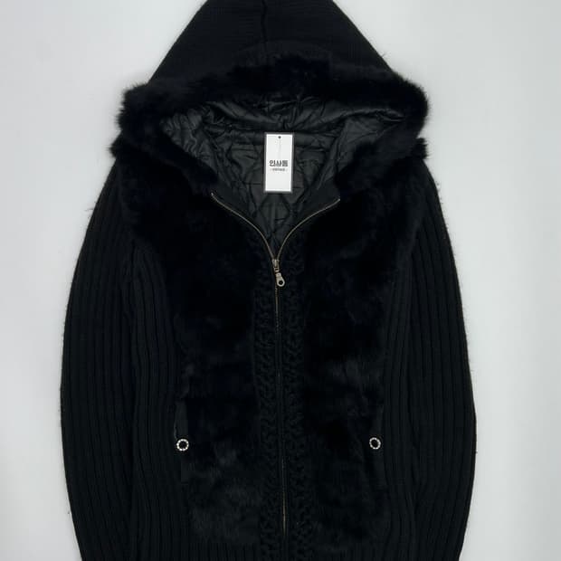 빈티지 래빗 퍼 니트집업