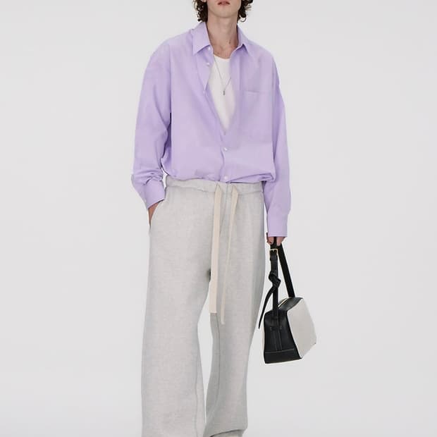 새제품) 렉토 오버핏 rc 로고 코튼 셔츠 라벤더 S 방탄 진 착용