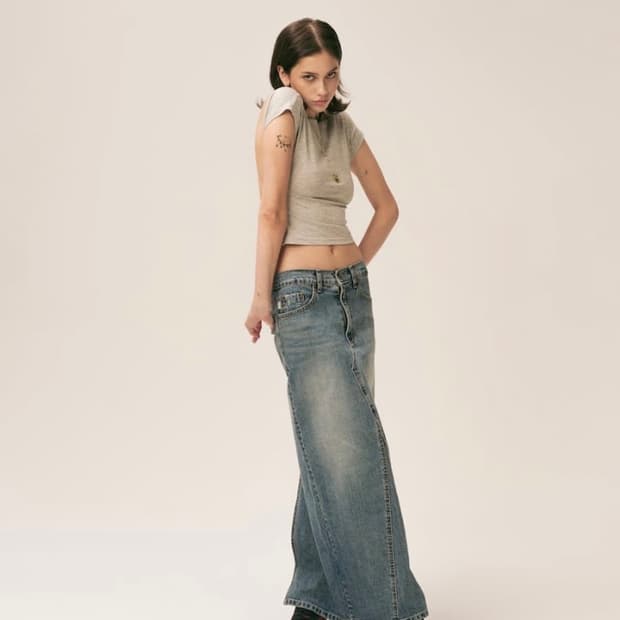 글로니 미드라이즈 데님 롱스커트 s/m