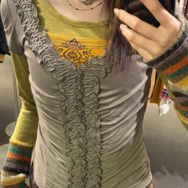 9)Japanese vintage 여성 프릴 디테일 숏 슬리브