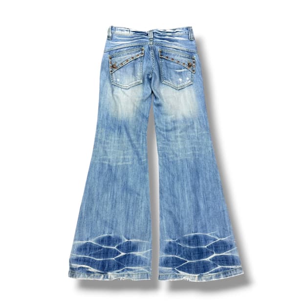 JPN 스터드 데미지 연청 데님 부츠컷팬츠 플레어팬츠