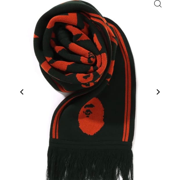 베이프 자카드 로고 롱 스카프 머플러 목도리 브라운 그린 리버시블 양면