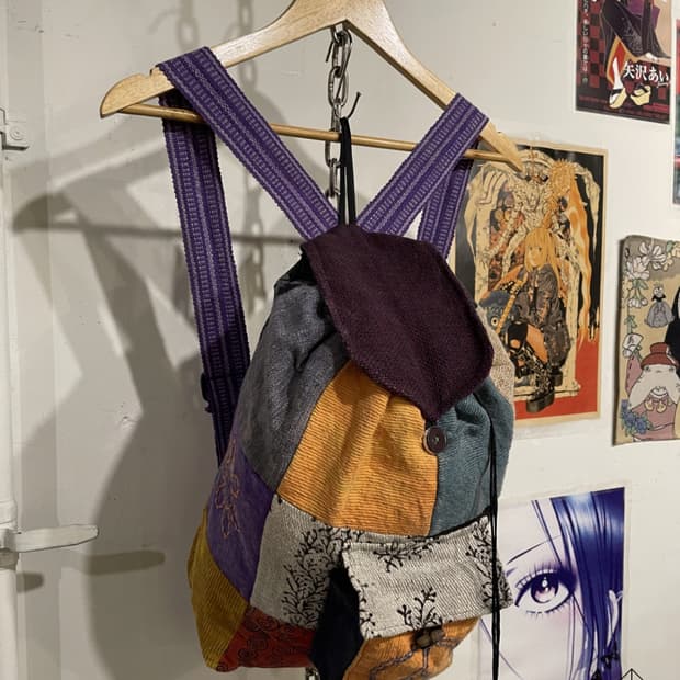 피스 플라워 자수 코듀로이 패치워크 백팩