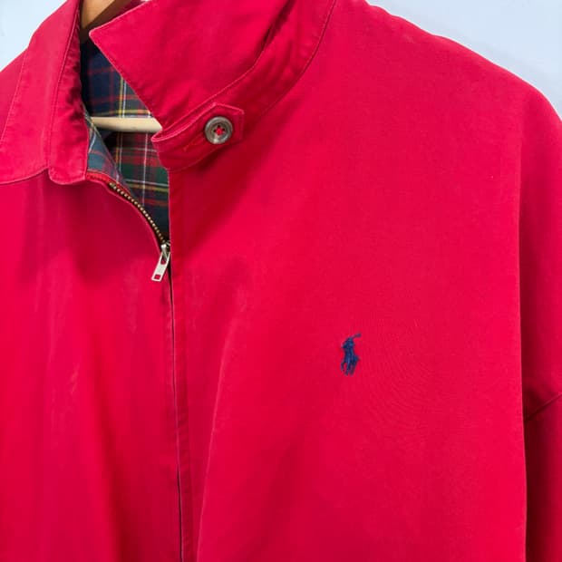 90s 폴로 레드 타탄체크 헤링턴 자켓 스윙톱