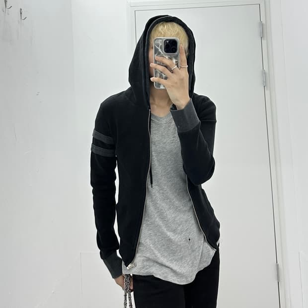 Vintage side stripe slim double hoodie